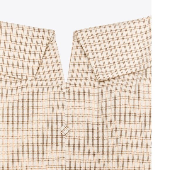 Zara Check Halter Dress NWT Beige White Size Large - Picture 7 of 13